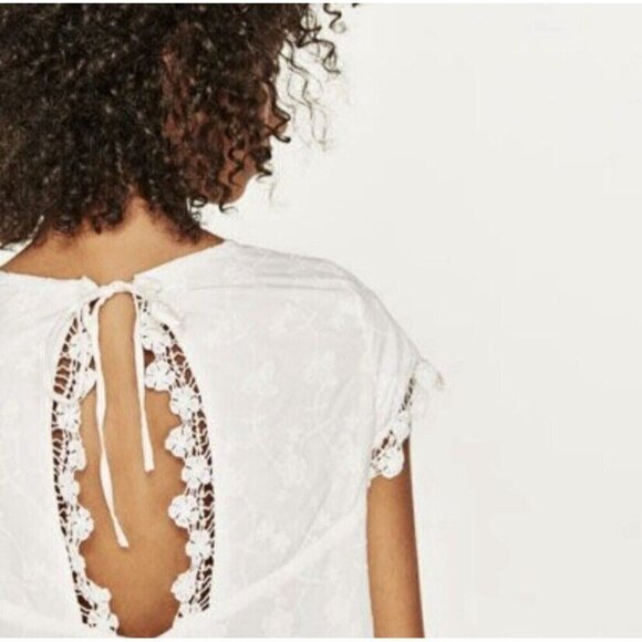 Zara Dress Womens Medium Ivory Crochet Lace Trim Open Back Cottagecore Fairy - Picture 7 of 9